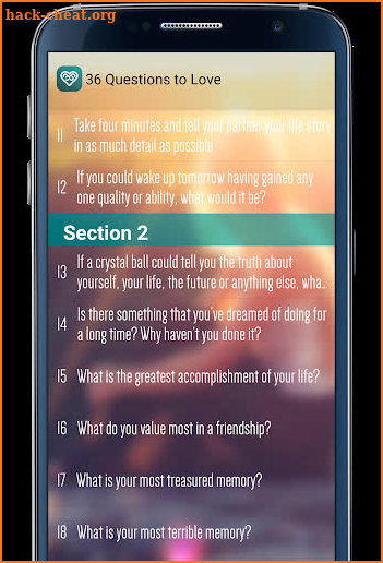 36 Questions to Love Game Test screenshot