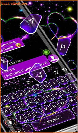 Neon Violet Heart Keyboard Theme screenshot