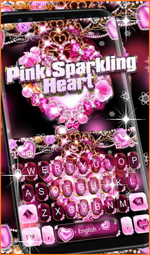 Pink Sparkling Heart Keyboard Theme screenshot