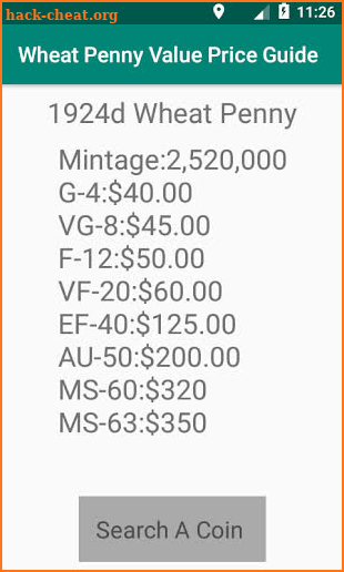 Wheat Penny Value Price Guide screenshot