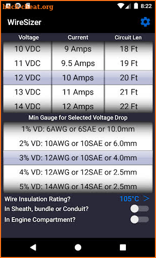 WireSizer - DC Voltage Drop Calculator screenshot